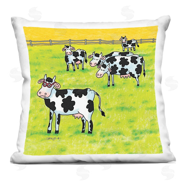 stupell industries Roger Straub | Funny Cow Herd with Specs Printed Throw Pillow
