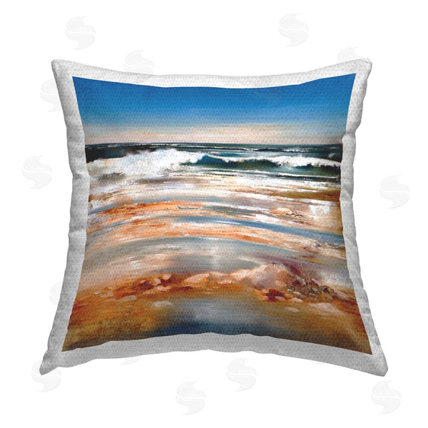 Stupell Industries Ron Di Scenza | Coastal Beach Waves Rolling Printed Throw Pillow