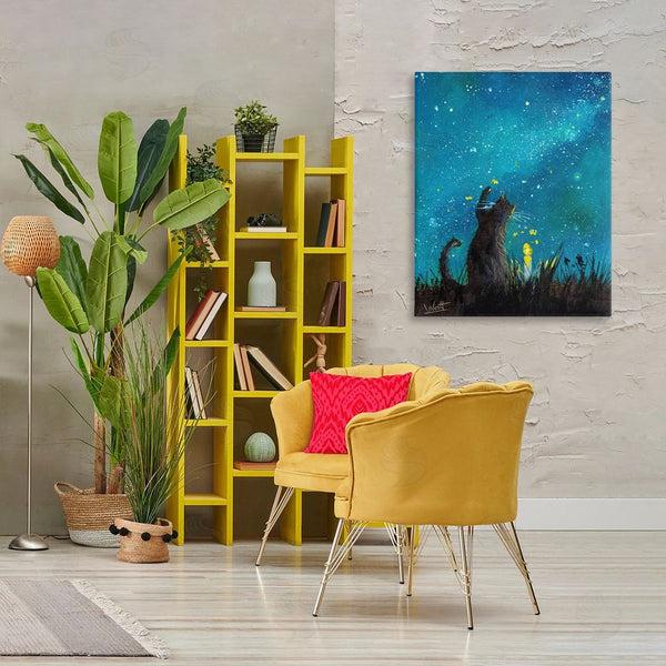 Stupell Industries Ronald West | Cat Playing Under Stars Wall Art