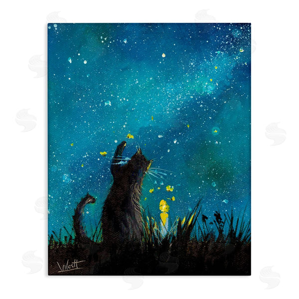 stupell industries Ronald West | Cat Playing Under Stars Wall Art