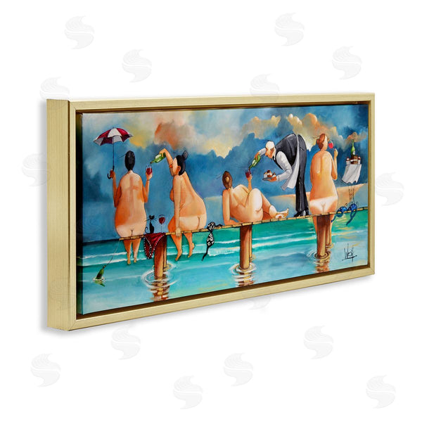 Stupell Industries Ronald West | Nude Ladies Fun At Beach Wall Art