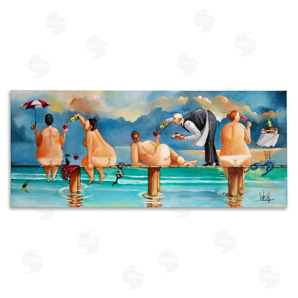 stupell industries Ronald West | Nude Ladies Fun at Beach Wall Art