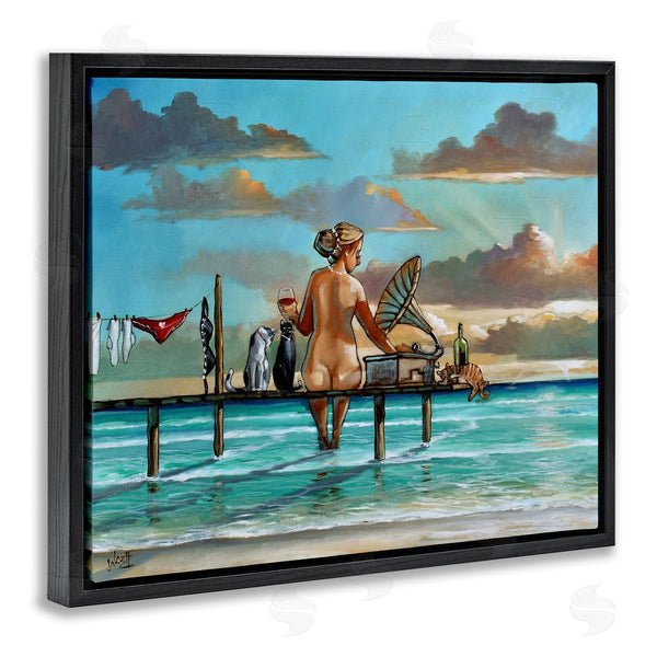 Stupell Industries Ronald West | Woman & Cats Beach Sunset