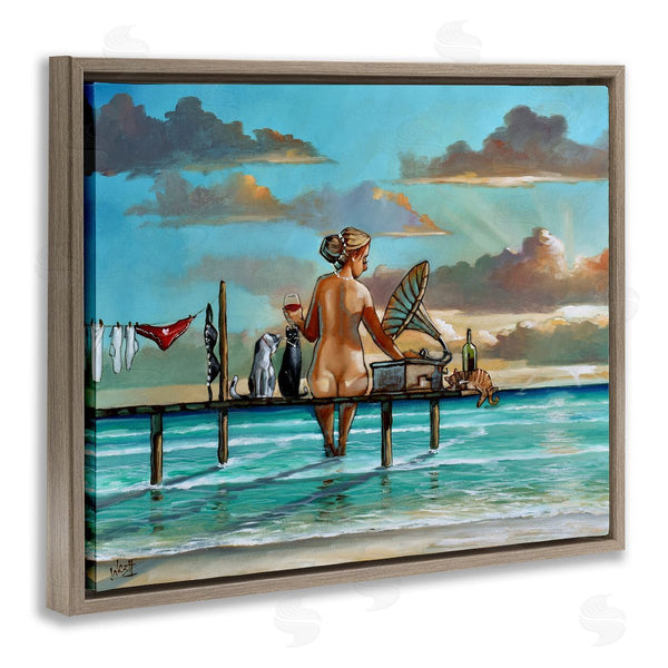 Stupell Industries Ronald West | Woman & Cats Beach Sunset
