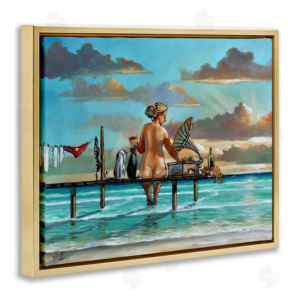 Stupell Industries Ronald West | Woman & Cats Beach Sunset