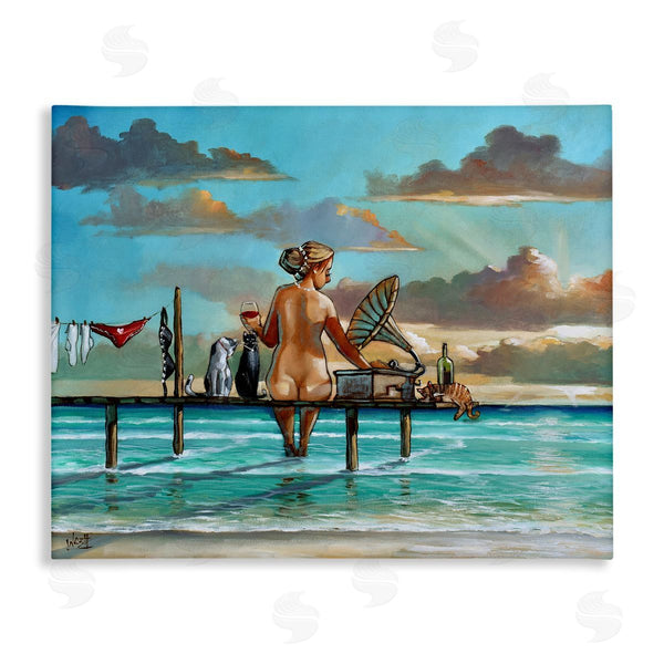 stupell industries Ronald West | Woman & Cats Beach Sunset