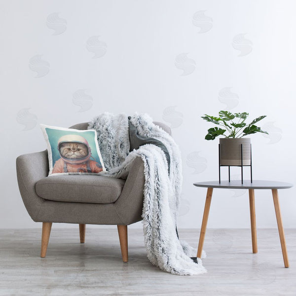 Stupell Industries Roozbeh | Astronaut Cat On Blue Printed Throw Pillow
