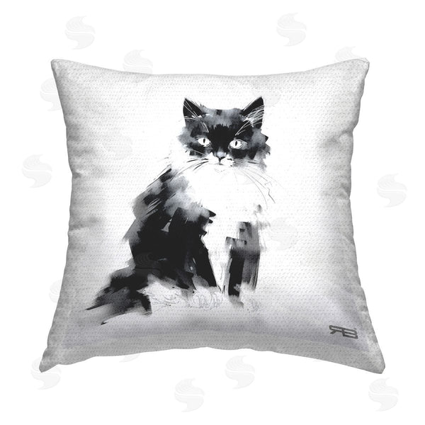 Stupell Industries Roozbeh Bahramali | Abstract Black & White Cat Printed Throw Pillow