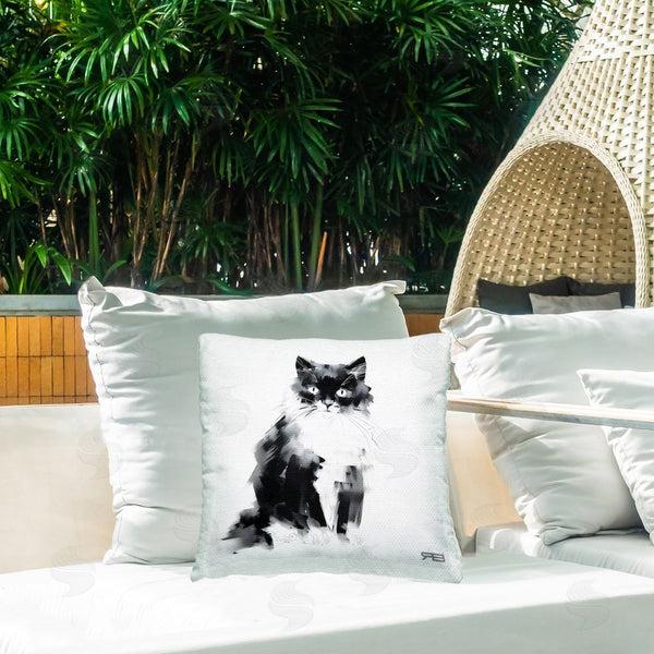 Stupell Industries Roozbeh Bahramali | Abstract Black & White Cat Printed Throw Pillow