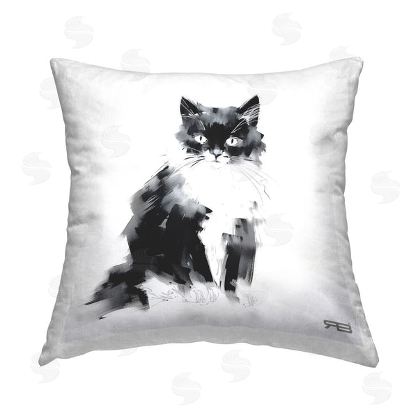 stupell industries Roozbeh Bahramali | Abstract Black & White Cat Printed Throw Pillow
