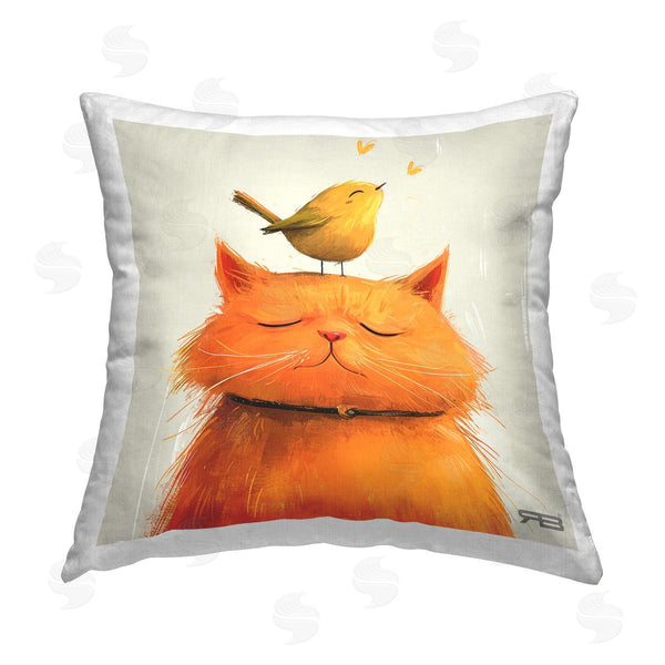 stupell industries Roozbeh Bahramali | Bird Perched on Cat Printed Throw Pillow
