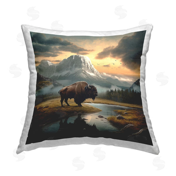 stupell industries Roozbeh Bahramali | Bison & Vast Mountains Printed Throw Pillow