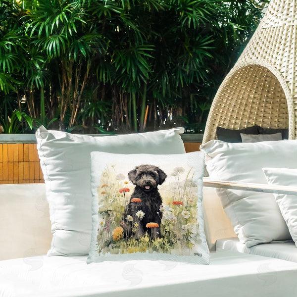 Stupell Industries Roozbeh Bahramali | Black Terrier In Meadow Printed Throw Pillow