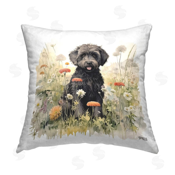 stupell industries Roozbeh Bahramali | Black Terrier in Meadow Printed Throw Pillow