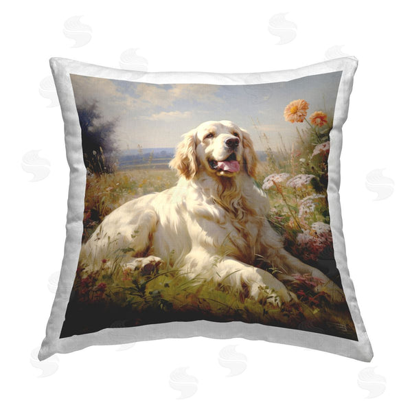 stupell industries Roozbeh Bahramali | Calm Golden Retriever Landscape Printed Throw Pillow