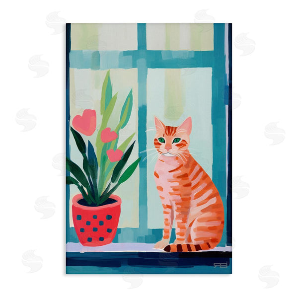 stupell industries Roozbeh Bahramali | Cat and Tulips in Windowsill