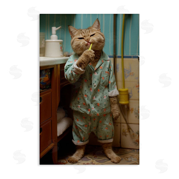 stupell industries Roozbeh Bahramali | Cat Brushing Teeth