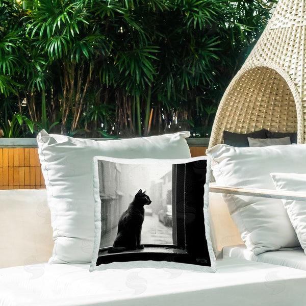 Stupell Industries Roozbeh Bahramali | Cat Gazing Rainy Window Printed Throw Pillow