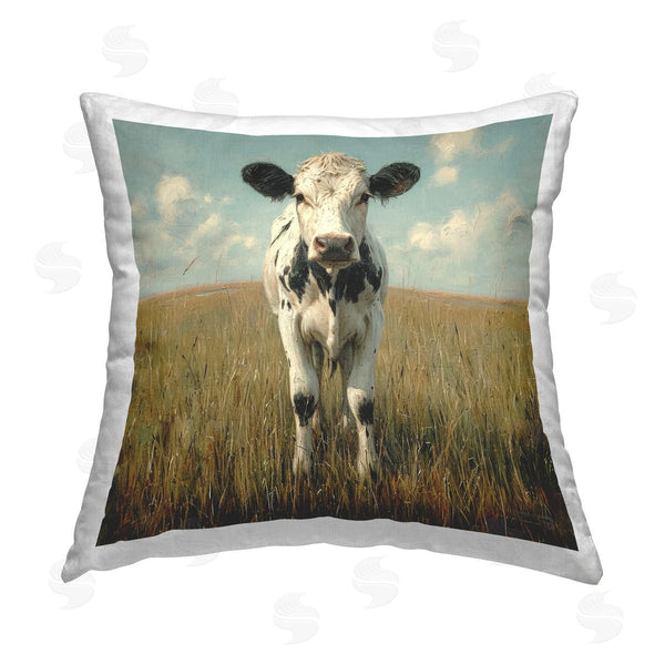 stupell industries Roozbeh Bahramali | Cow in Verdant Field Printed Throw Pillow