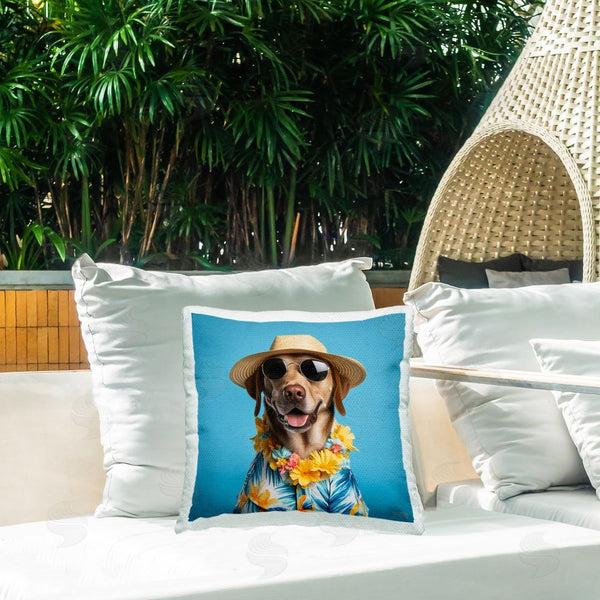 Stupell Industries Roozbeh Bahramali | Dog With Aloha Shirt Printed Throw Pillow