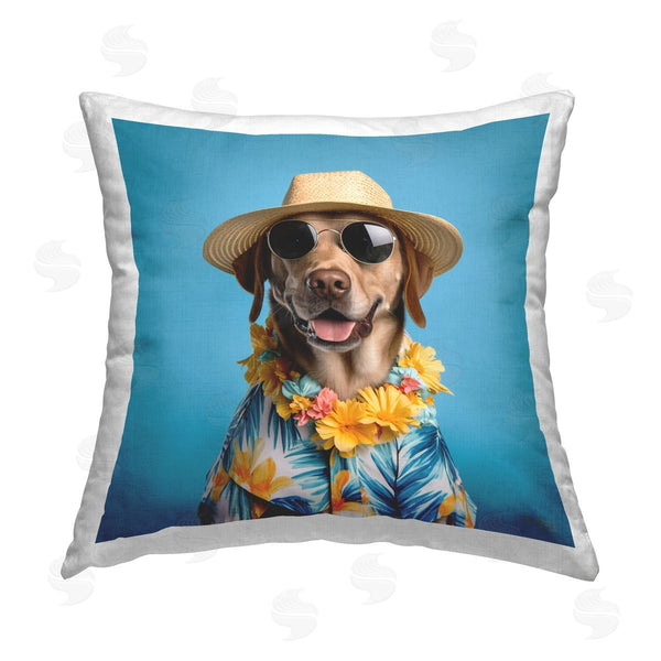 stupell industries Roozbeh Bahramali | Dog with Aloha Shirt Printed Throw Pillow