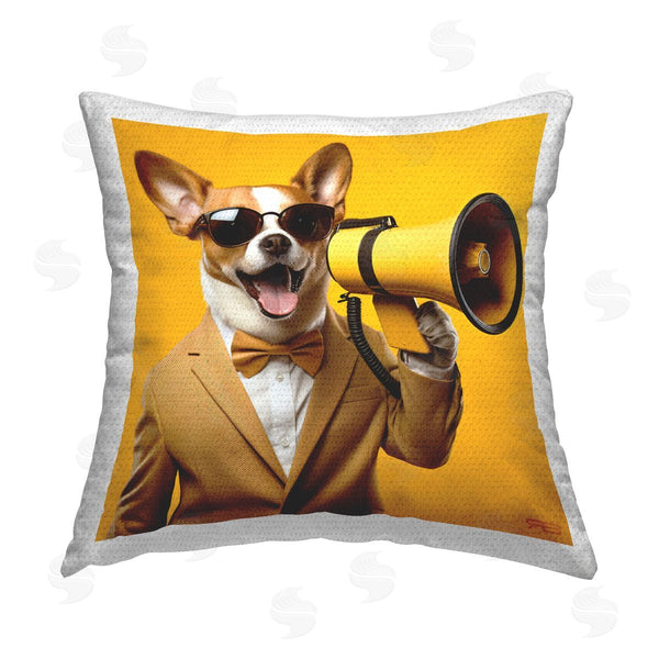 Stupell Industries Roozbeh Bahramali | Dog With Yellow Megaphone Printed Throw Pillow