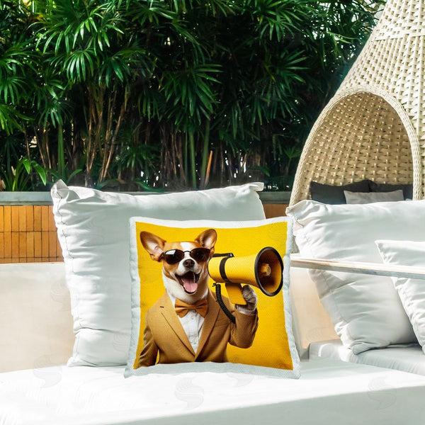 Stupell Industries Roozbeh Bahramali | Dog With Yellow Megaphone Printed Throw Pillow