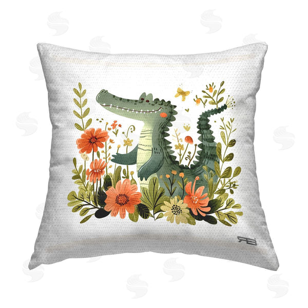 Stupell Industries Roozbeh Bahramali | Floral Happy Alligator Printed Throw Pillow