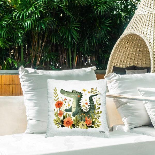 Stupell Industries Roozbeh Bahramali | Floral Happy Alligator Printed Throw Pillow