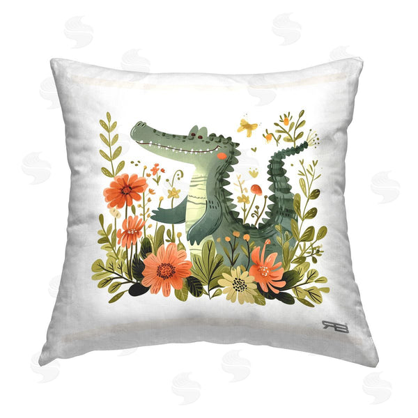 stupell industries Roozbeh Bahramali | Floral Happy Alligator Printed Throw Pillow