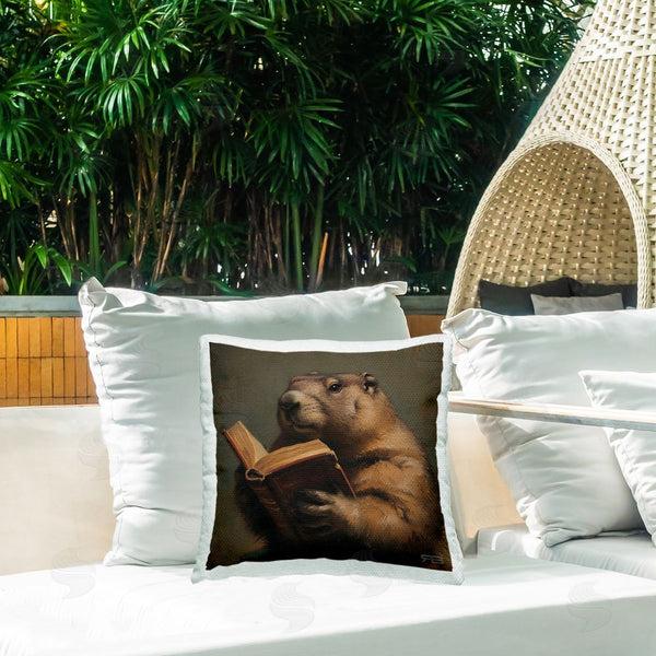 Stupell Industries Roozbeh Bahramali | Groundhog Reading Book Printed Throw Pillow