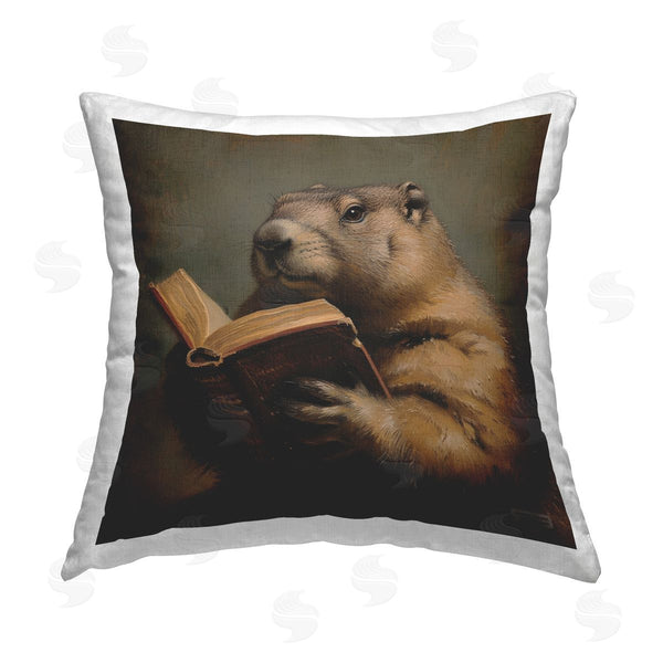 stupell industries Roozbeh Bahramali | Groundhog Reading Book Printed Throw Pillow