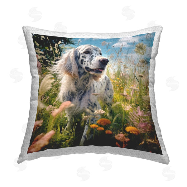 Stupell Industries Roozbeh Bahramali | Happy Dog Among Flowers Printed Throw Pillow
