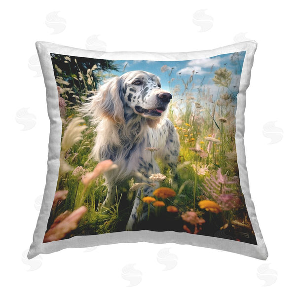 stupell industries Roozbeh Bahramali | Happy Dog Among Flowers Printed Throw Pillow
