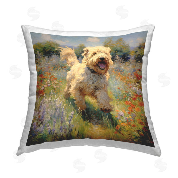 stupell industries Roozbeh Bahramali | Happy Running Terrier Dog Printed Throw Pillow