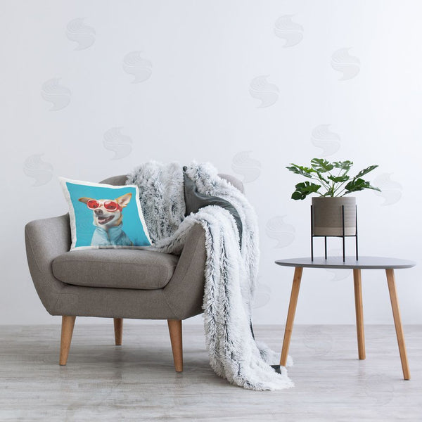 Stupell Industries Roozbeh Bahramali | Stylish Dog On Blue Printed Throw Pillow