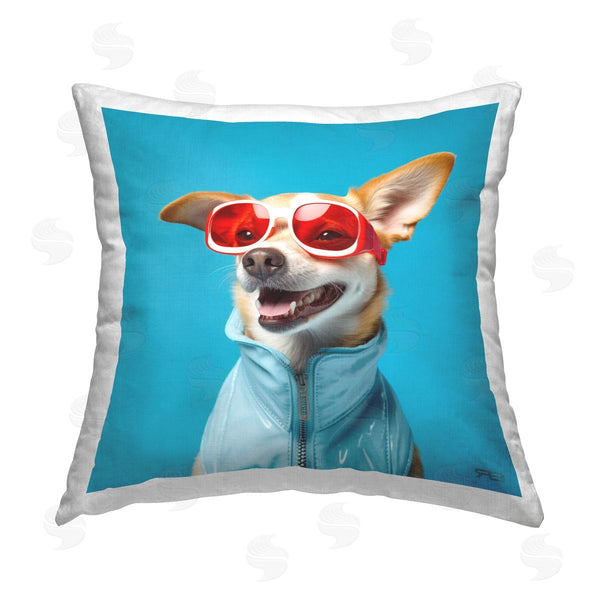 stupell industries Roozbeh Bahramali | Stylish Dog on Blue Printed Throw Pillow