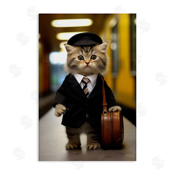stupell industries Roozbeh Bahramali | Traveler Kitten and Briefcase