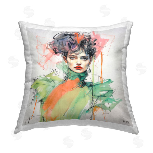 stupell industries Roozbeh Bahramali | Trendy Glam Portrait Printed Throw Pillow
