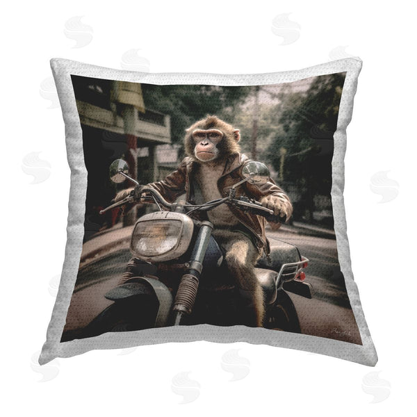 Stupell Industries Roozbeh | Biker Monkey Scenery Printed Throw Pillow