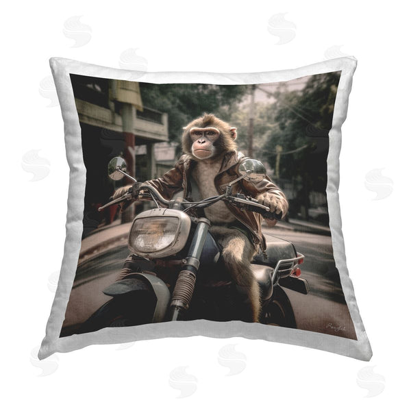 stupell industries Roozbeh | Biker Monkey Scenery Printed Throw Pillow