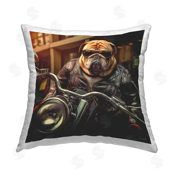 stupell industries Roozbeh | Bulldog on Motorcycle Printed Throw Pillow