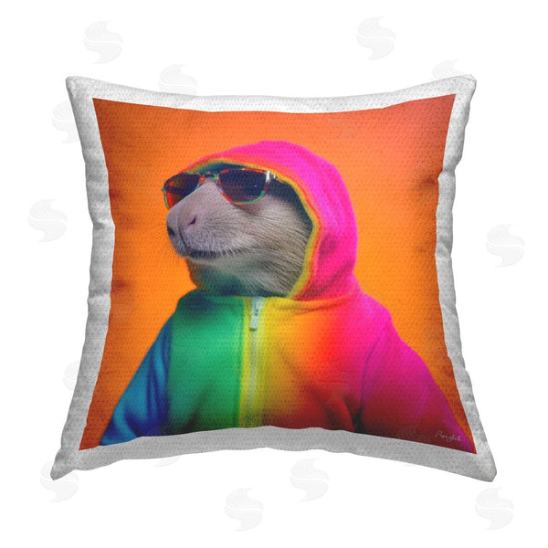 Stupell Industries Roozbeh | Capybara Rainbow Hoodie Printed Throw Pillow