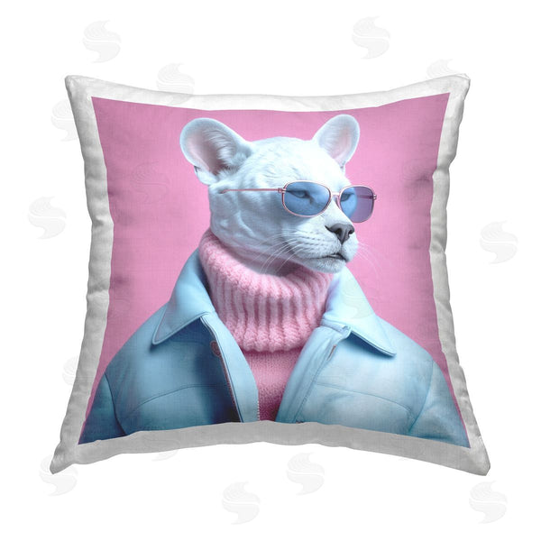 stupell industries Roozbeh | Chic White Panther Printed Throw Pillow
