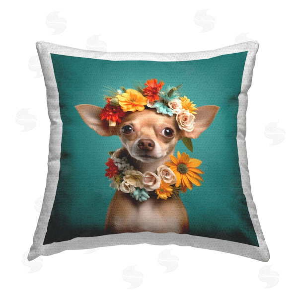 Stupell Industries Roozbeh | Dog With Floral Garlands Printed Throw Pillow