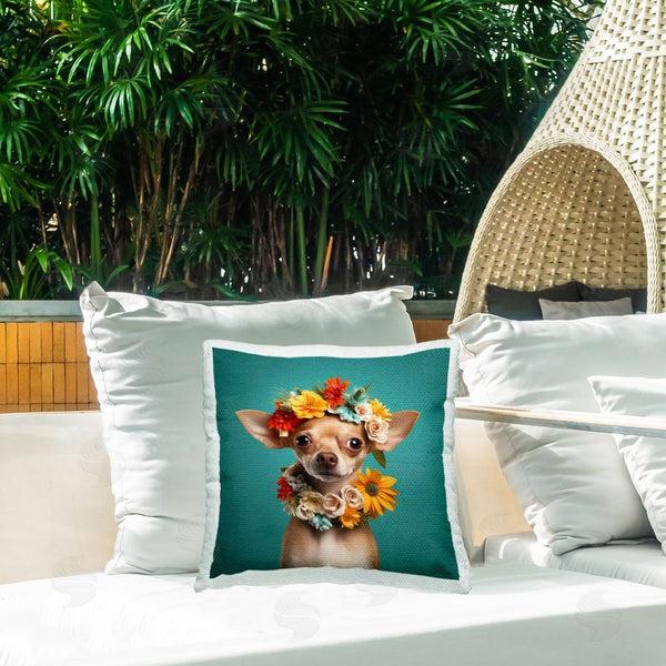 Stupell Industries Roozbeh | Dog With Floral Garlands Printed Throw Pillow