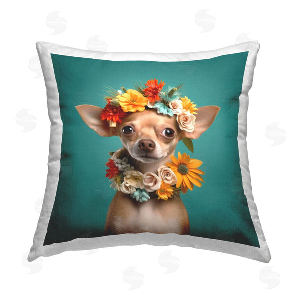 stupell industries Roozbeh | Dog with Floral Garlands Printed Throw Pillow