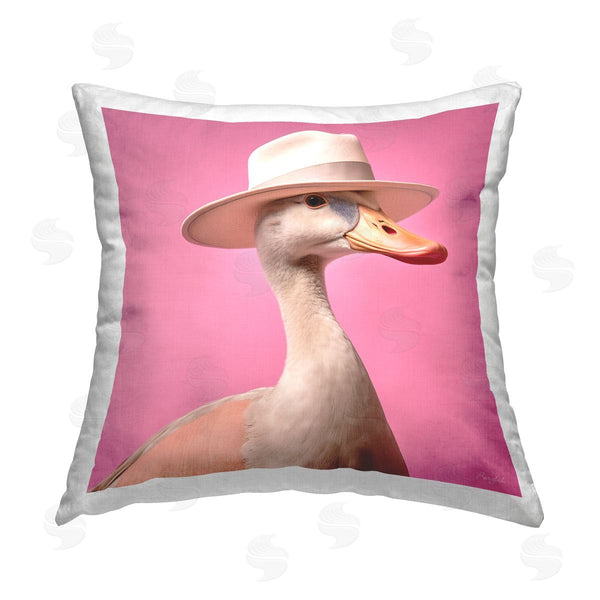 stupell industries Roozbeh | Duck with Hat on Pink Printed Throw Pillow