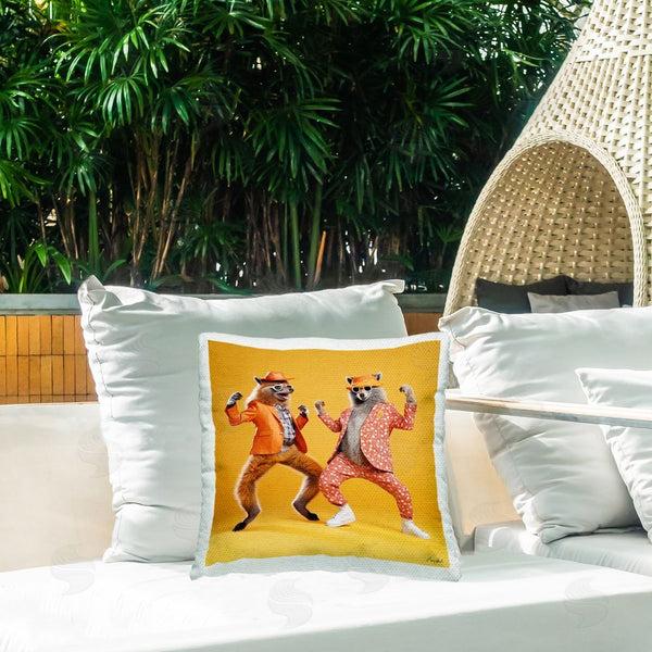 Stupell Industries Roozbeh | Foxes Dancing On Yellow Printed Throw Pillow