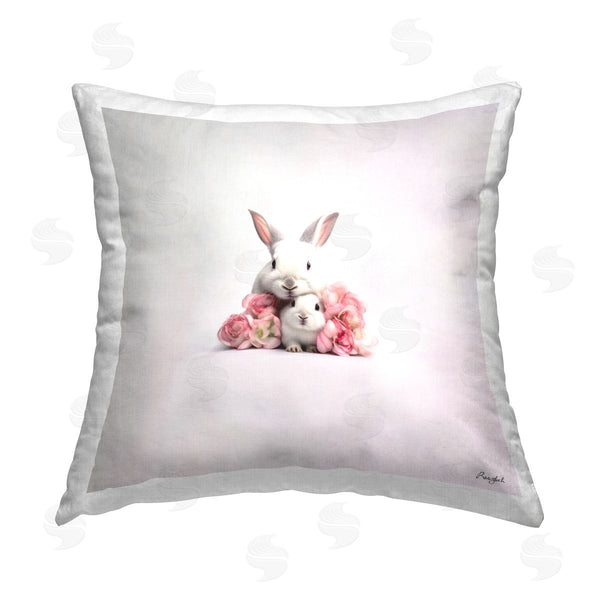 stupell industries Roozbeh | Hugging Bunnies & Roses Printed Throw Pillow